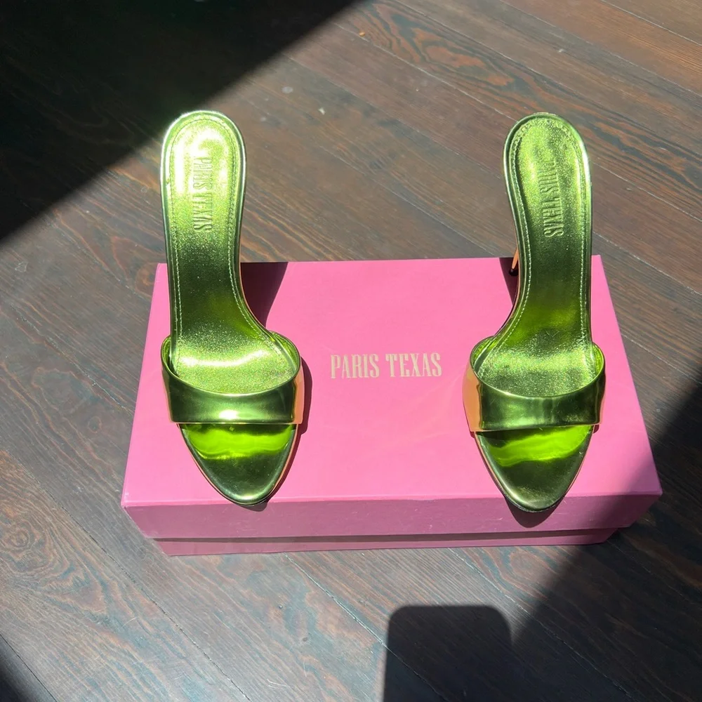 Paris Texas LIDIA MULES in mirror leather acid